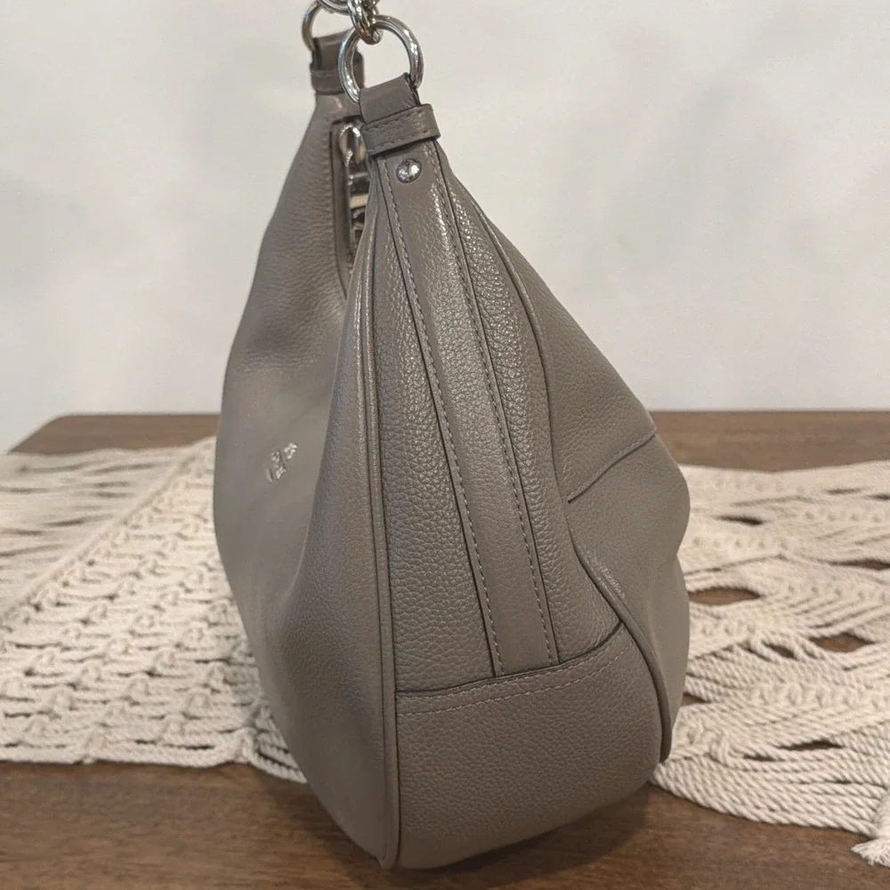 Coach Harley East West Pebbled Leather Hobo Shoulder Bag Gray Grey Chic